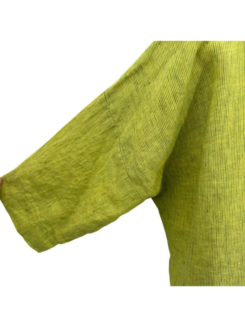 NWOT Flax Womens Green Button-Up 100% Linen Collared 3/4 Sleeve Tunic Shirt S